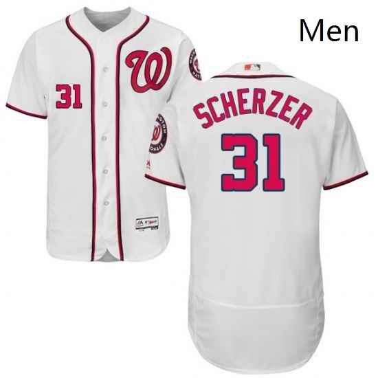 Mens Majestic Washington Nationals 31 Max Scherzer White Home Flex Base Authentic Collection MLB Jersey